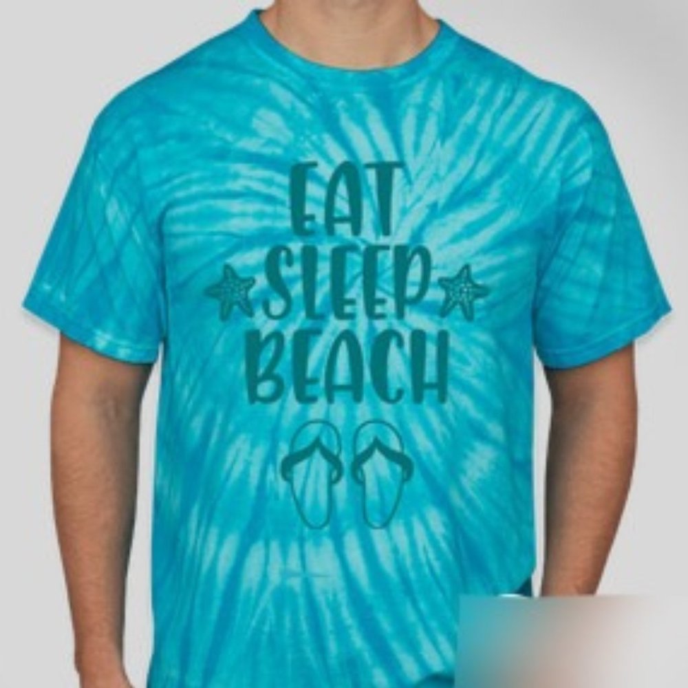 Eat Sleep Beach Tie-Dye Youth/Adult Male Cotton T-Shirt x6